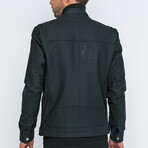 Jovani Leather Jacket // Navy Tafta (M)