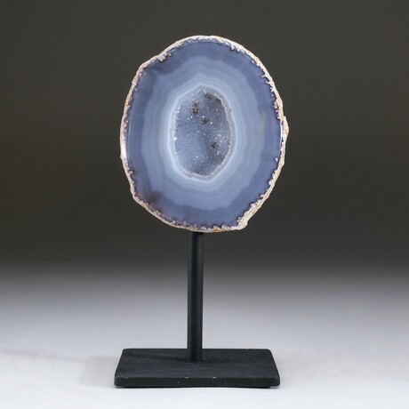 Genuine Agate Geode with Druzy Quartz + Black Metal Stand