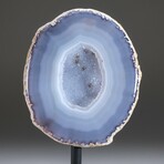 Genuine Agate Geode with Druzy Quartz + Black Metal Stand