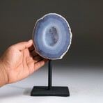 Genuine Agate Geode with Druzy Quartz + Black Metal Stand