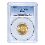 1908 $5 Gold Liberty Head // PCGS Certified MS64 // Wood Presentation Box