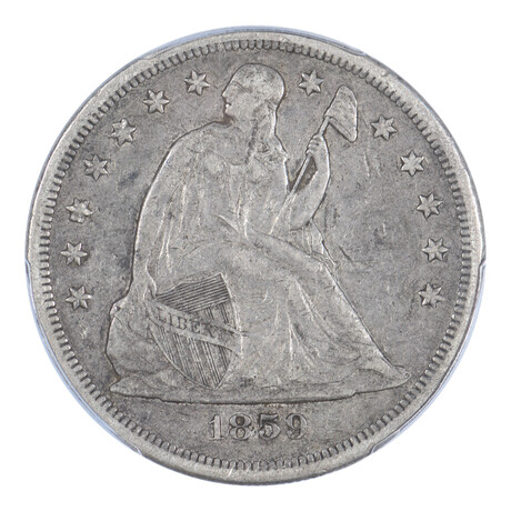 1859-O Seated Liberty Silver Dollar // PCGS Certified VF35 // Wood Presentation Box