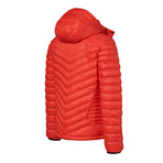 Lightweight Hooded Puffer Jacket // Fiery Red // Large