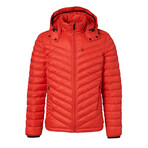Lightweight Hooded Puffer Jacket // Fiery Red // Large