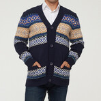 Jon Cardigan // Navy + White + Beige (2XL)