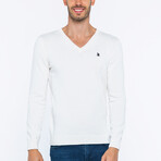 V-Neck Guernsey Style Sweater // White (XL)