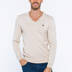 V-Neck Guernsey Style Sweater // Beige (2XL)