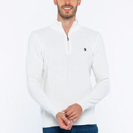 Half-Zip Guernsey Style Sweater // White (S)