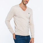 V-Neck Guernsey Style Sweater // Beige (2XL)