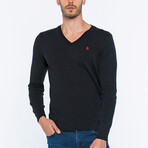 V-Neck Guernsey Style Sweater // Black (S)