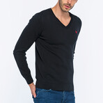 V-Neck Guernsey Style Sweater // Black (S)
