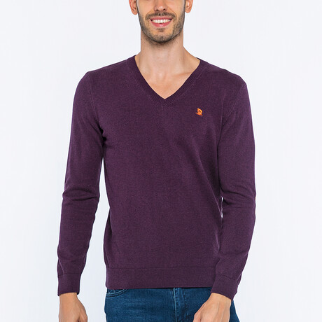 V-Neck Guernsey Style Sweater // Purple (S)
