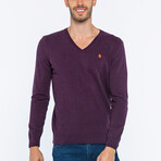 V-Neck Guernsey Style Sweater // Purple (S)