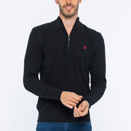 Half-Zip Guernsey Style Sweater // Black (S)