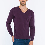 V-Neck Guernsey Style Sweater // Purple (S)
