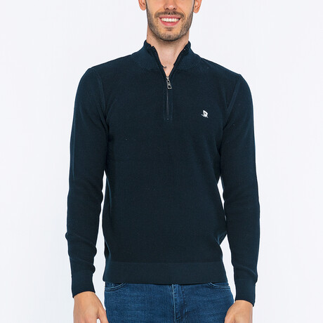 Half-Zip Guernsey Style Sweater // Navy (S)