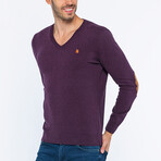 V-Neck Guernsey Style Sweater // Purple (S)