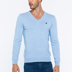 V-Neck Guernsey Style Sweater // Light Blue (S)
