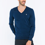 V-Neck Guernsey Style Sweater // Navy (S)