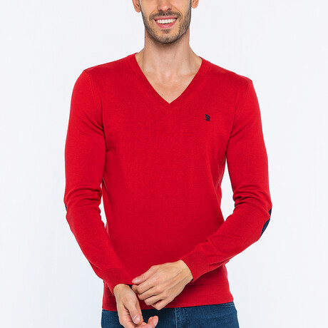V-Neck Guernsey Style Sweater // Red (S)