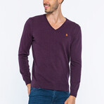 V-Neck Guernsey Style Sweater // Purple (S)