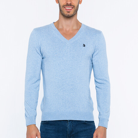 V-Neck Guernsey Style Sweater // Light Blue (S)