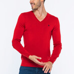 V-Neck Guernsey Style Sweater // Red (S)