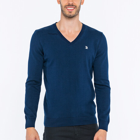 V-Neck Guernsey Style Sweater // Navy (S)