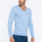V-Neck Guernsey Style Sweater // Light Blue (S)