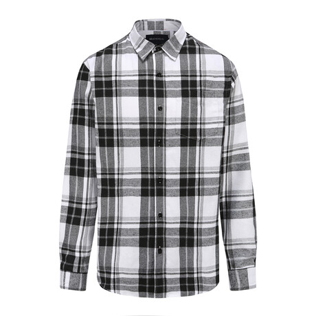 Buffalo Plaid Button Down Flannel Shirt // Black + White Grid (Small)