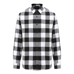 Buffalo Plaid Button Down Flannel Shirt // Black + White (Small)