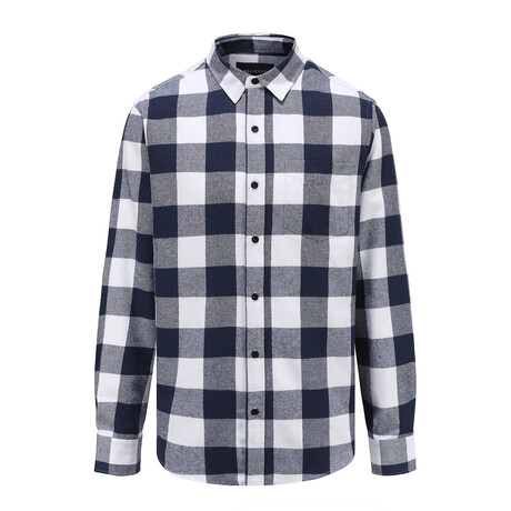 Buffalo Plaid Button Down Flannel Shirt // Navy + White (Small)