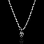 Polished and Antiqued Small Skull Stainless Steel Pendant // 24"