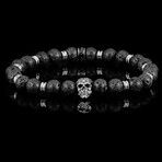 Stainless Steel Skull + Lava Stone Stretch Bracelet // 8.5"
