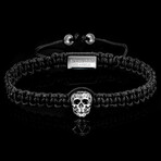 Antiqued and Polished Stainless Steel Skull Adjustable Bracelet // 7.5"