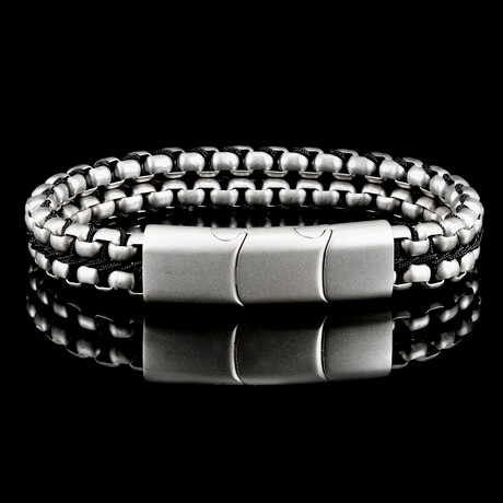 Polished Stainless Steel + Double Box Row Chain Bracelet // Black + Silver // 12mm