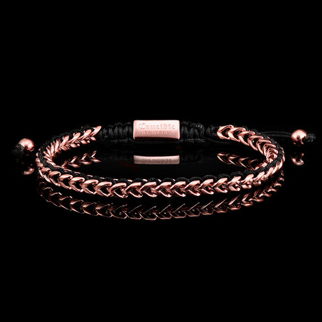 Polished Stainless Steel Franco Chain + Nylon Cord Adjustable Bracelet // Rose Gold // 6mm