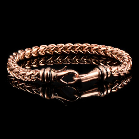 Polished Rose Gold Plated Stainless Steel Franco Chain Bracelet // 8"