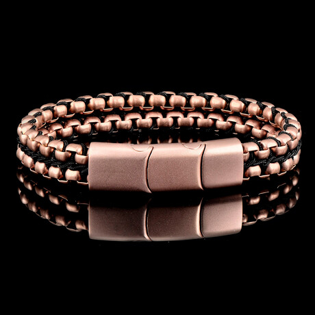 Plated Stainless Steel + Double Box Row Chain Bracelet // Rose Gold // 12mm