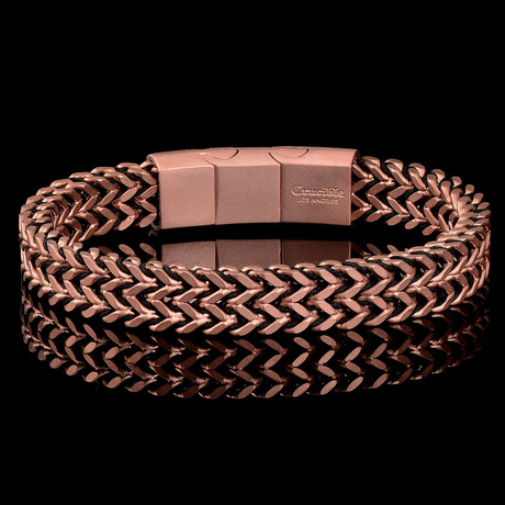Polished Stainless Steel + Double Franco Row Chain Bracelet // Rose Gold // 12mm