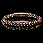 Polished Rose Gold Plated Stainless Steel Franco Chain + Nylon Cord Bracelet // 8"