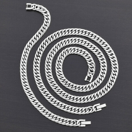 Stainless Steel + Cuban Curb Chain // Bracelet + Necklace Set // 8.25" + 24"