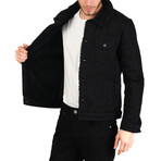 Faux Shearling Lined Denim Jacket // Black (L)