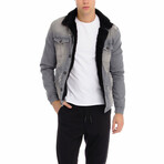 Faux Shearling Lined Denim Jacket // Gray (S)