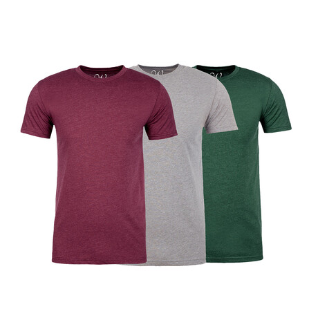 Ultra Soft Suede Crew-Neck // Heather Maroon + Heather Gray + Heather Forest Green // Pack of 3 (S)