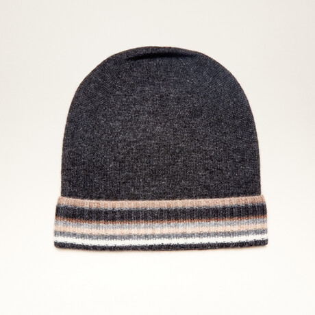 Cashmere Stripe Trim Hat // Charcoal