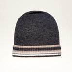 Cashmere Stripe Trim Hat // Charcoal