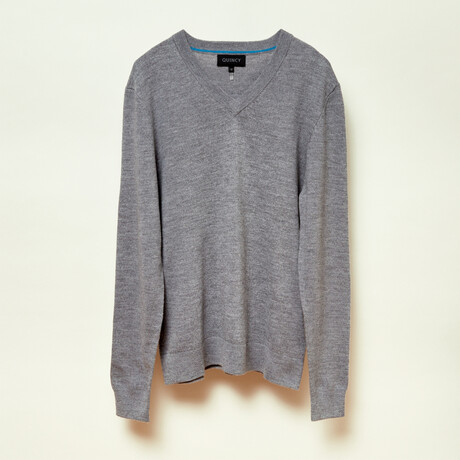 Merino Wool V-Neck Sweater // Light Gray (S)