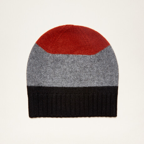 Cashmere Color Blocked Hat // Rust