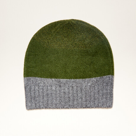 Cashmere Color Blocked Hat // Green